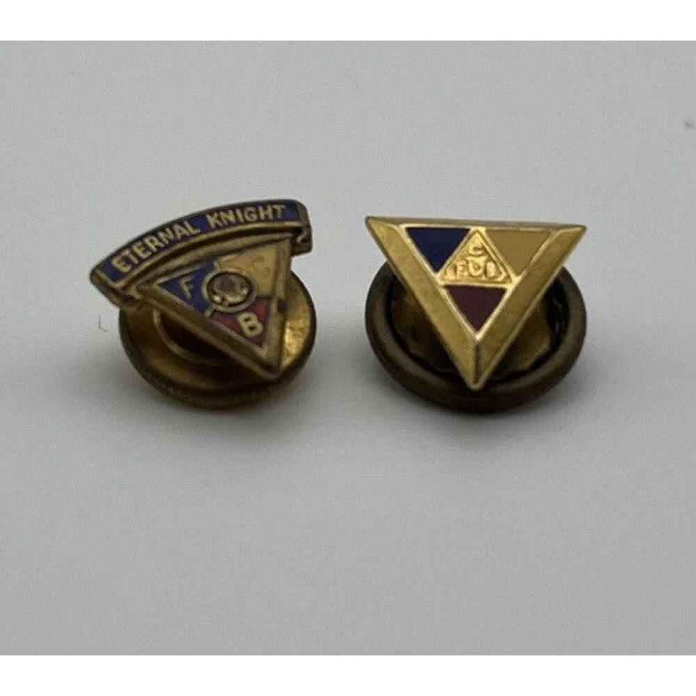 Two Vintage Knights of Pythias FCB Screw Back Pins - Eternal Knight - RARE